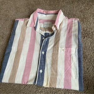 American Eagle Outfitters Pink, Blue, and Tan Striped Shirt